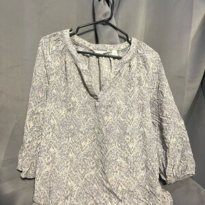 Max Studio Light Gray Purple Patterned Silk Blouse